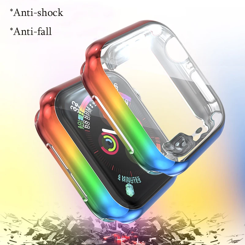 Защитная крышка чехол для apple watch series 5/4/3/2/1 мягкий градиентная расцветка, термополиуретановая защита экрана 40 мм 44 мм, 42 мм, 38 мм, версия для наручных часов iwatch