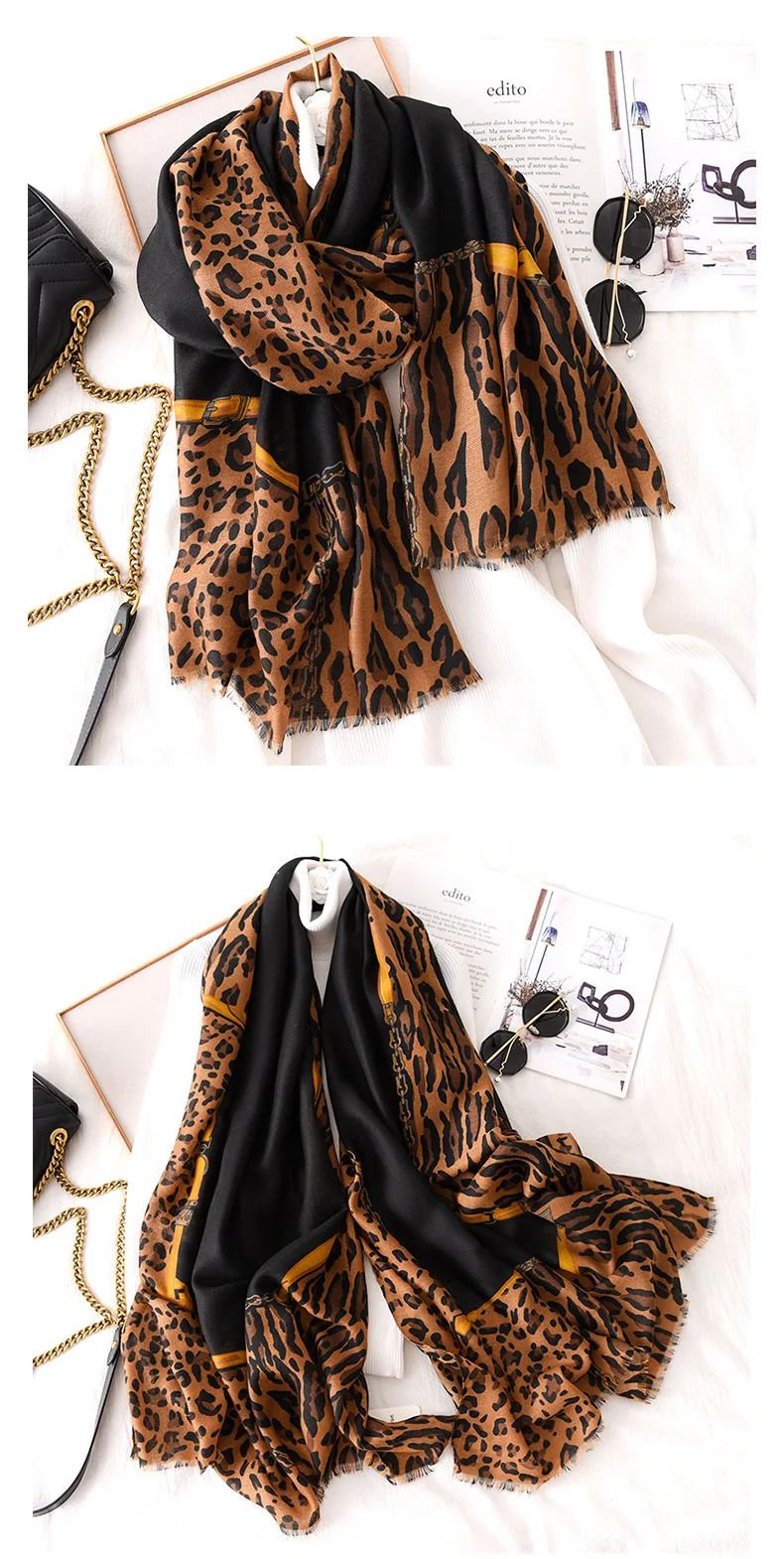 Новинка, женские леопардовые зимние пашмины шарфы, роскошные хлопковые шали, дамские шали, шарф для шеи, толстый шарф, хиджаб бандана