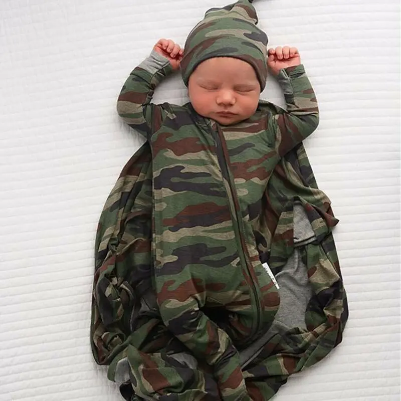 Камуфляжный армейский зеленый комбинезон с длинными рукавами для новорожденных детей, джемпер на молнии для маленьких мальчиков и девочек, комбинезон, осенняя одежда, комплекты одежды