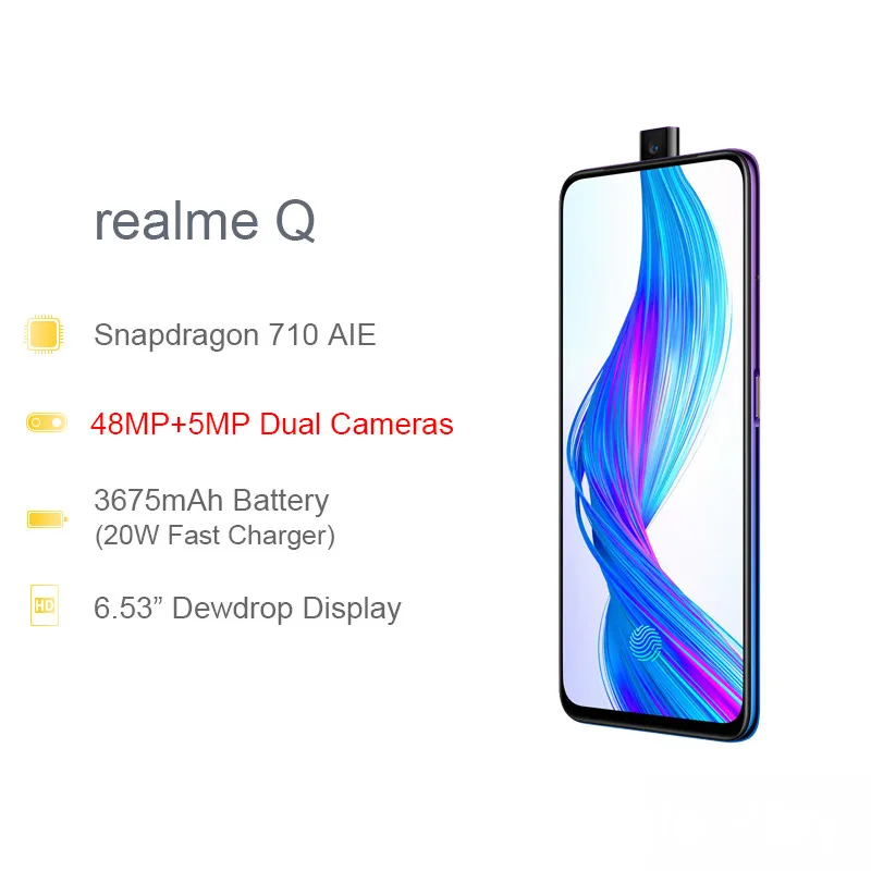 Realme X 4G мобильный телефон 6,53 дюймов Snapdragon 710 Восьмиядерный 16 МП всплывающая фронтальная камера VOOC Быстрая зарядка Android 9,0 смартфон