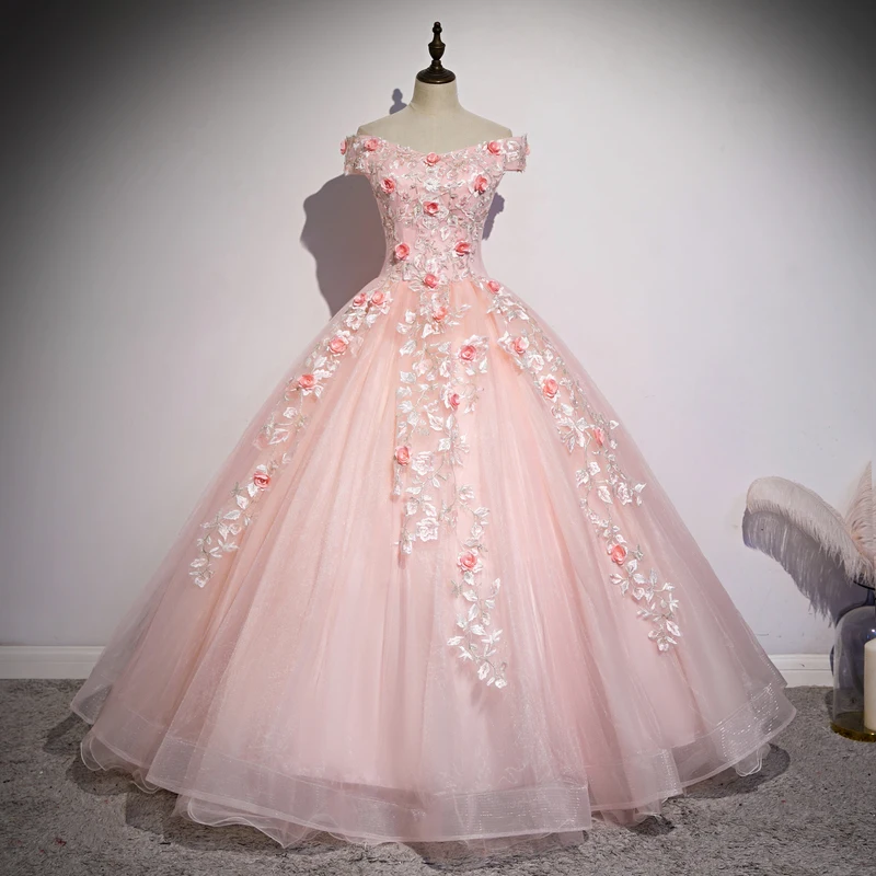 Off The Shoulder Quinceanera Dresses Lace Flower Party Prom Formal Ball Gown Sweet Floral Print Quinceanera Vestidos