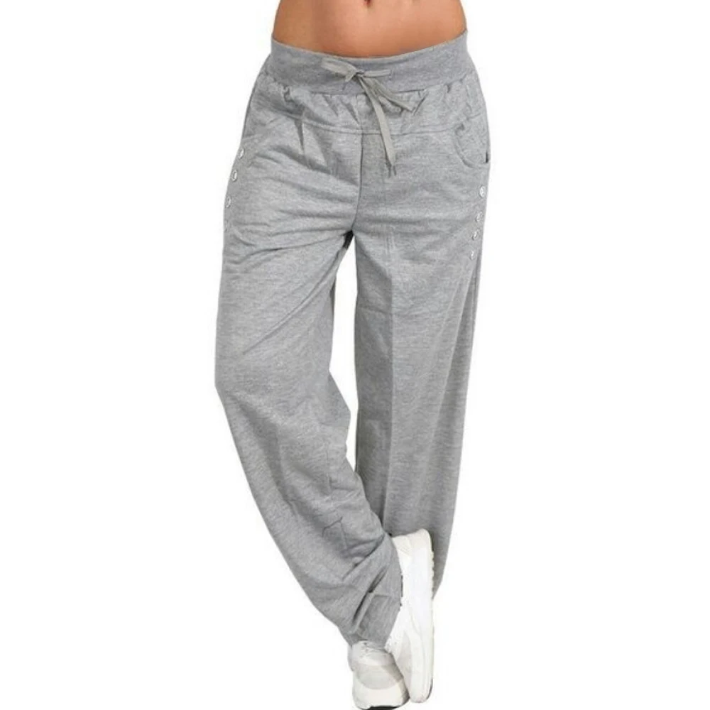 Sfit New Women Casual Loose Pants Sport Workout Trousers Fashion Pants Sportswear Fitness Drawstring Trousers Plus Size 5XL - Color: Light Gray