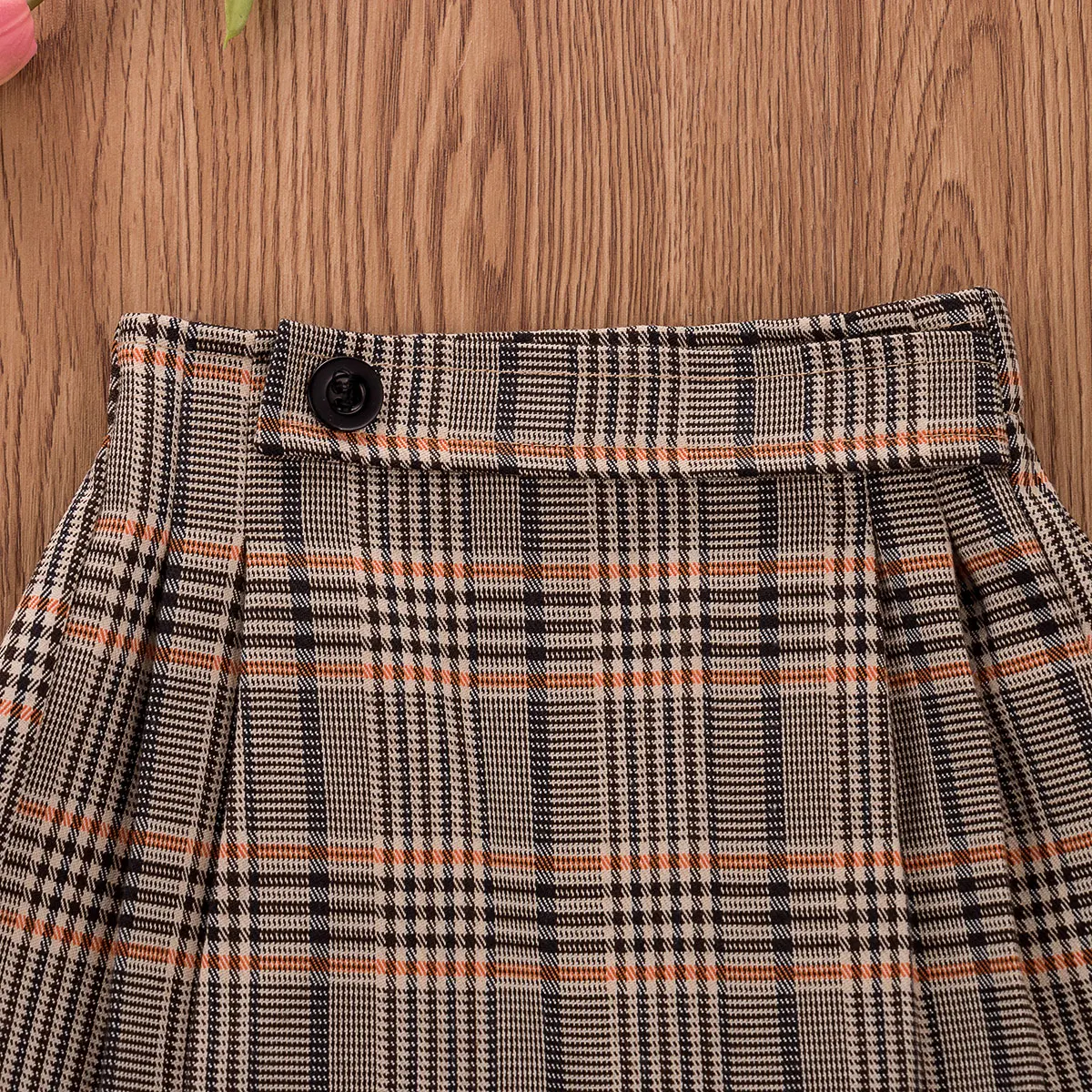 Pudcoco/Одежда для маленьких девочек; кружевные топы с длинными рукавами и рюшами с цветочным узором; клетчатая мини-юбка; комплект из 2 предметов; повседневная одежда