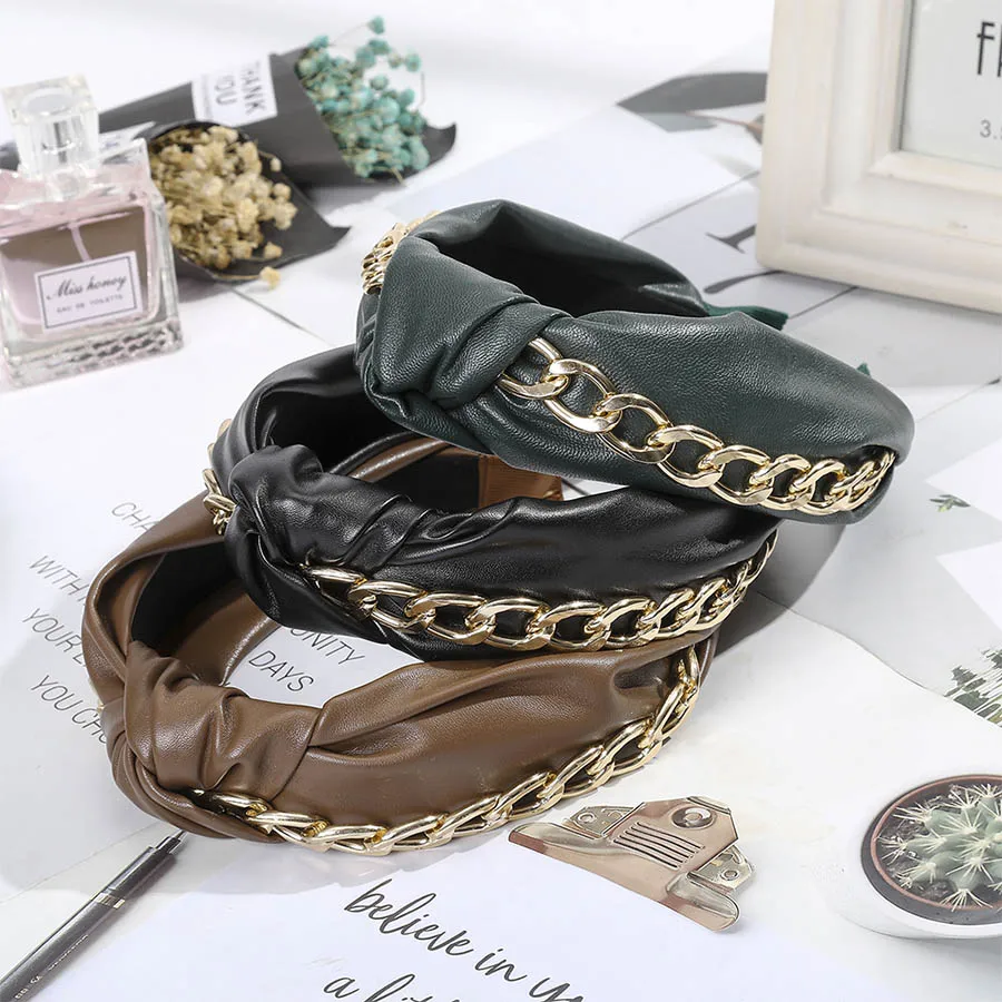 

Haimeikang Solid Color PU leather Headband Shiny ladies Bezel knotting Pressure Hairpin Korean Fashion Hair Accessories