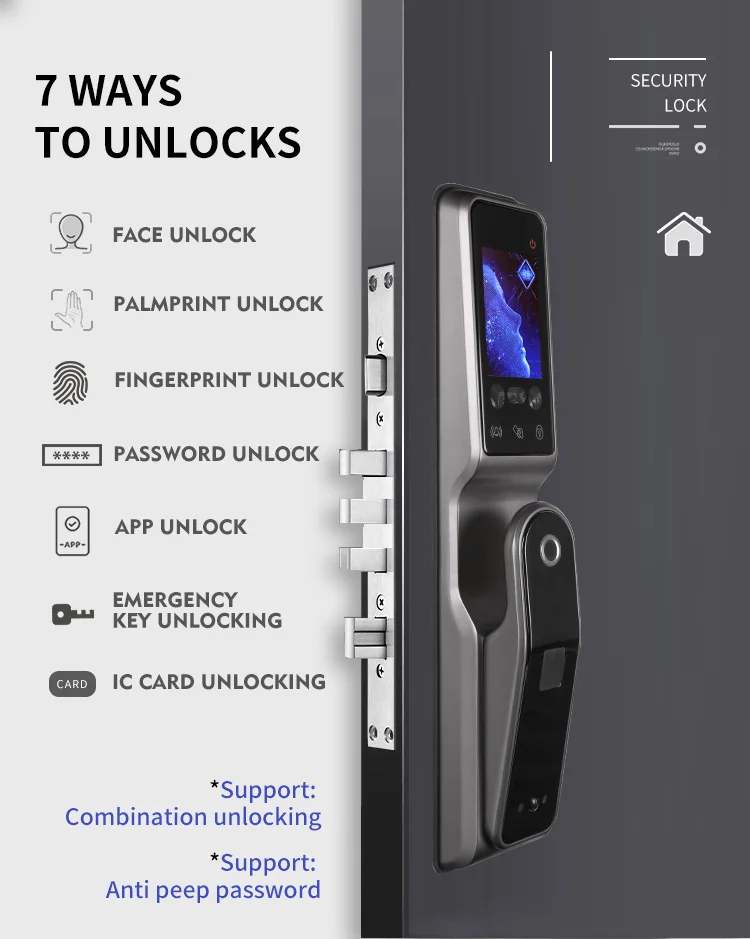 TUYA WIFI Face recognition lock  fingerprint palm print vein magnetic card password to unlock home smart door lock with camera