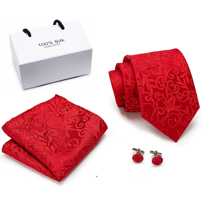 

New Red Floral ties set Extra Long Size 145cm*8cm Necktie navy blue Striped Silk Jacquard Woven Neck Tie Suit Wedding Party