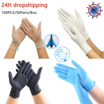 

Anti infection 100pcs Disposable Nitrile Gloves White Non-Slip Acid and Alkali Laboratory Rubber Latex Gloves Household Cleaning