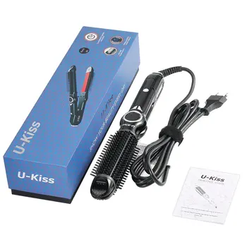 

U-Kiss 180-230°C Ergonomic Design Anti-slip LCD Display MCH Heater Ceramic Coating Plate Hair Curler Brush Hair Straightener