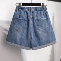 150Kg Plus Size Women's Denim Shorts High Waist Casual Loose Straight Wide Leg Pants Hip 150cm 5XL 6XL 7XL 8XL 9XL Black Blue - Image 5