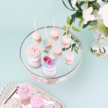 

Silver Round mirror tray plate cupcake/ make up Receiving pallet 10 inch wedding/home decoration cake table decorating