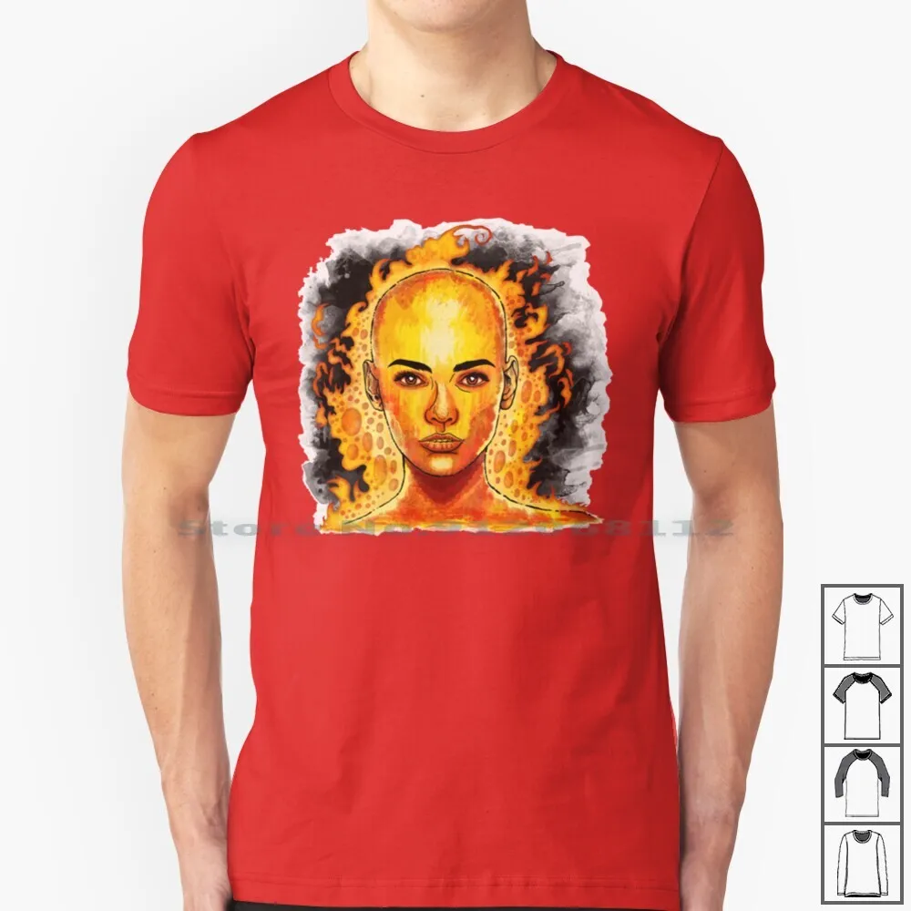 Fire Girl T Shirt 100% Cotone Womens Girls Fire Flashes Energy Smoke Sun Solar Face Dustin Parker Monster Mania