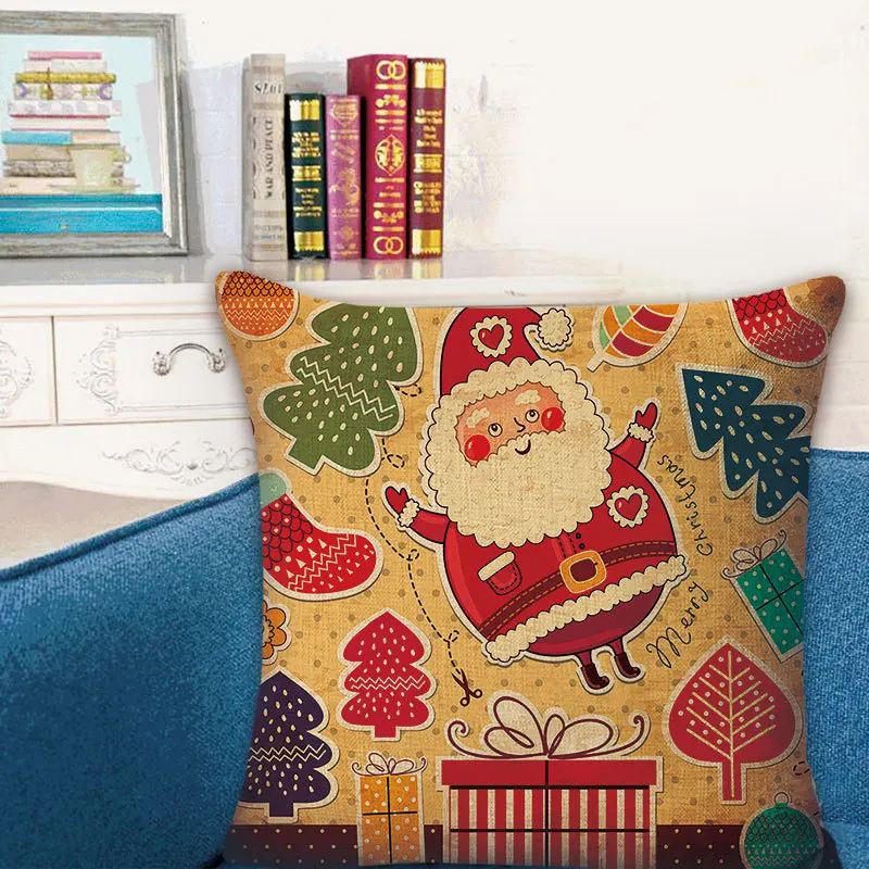 New Christmas Cushion 45*45 Santa Claus Merry Christmas Printed Decorative Pillows Sofa Home Decoration Pillowcase