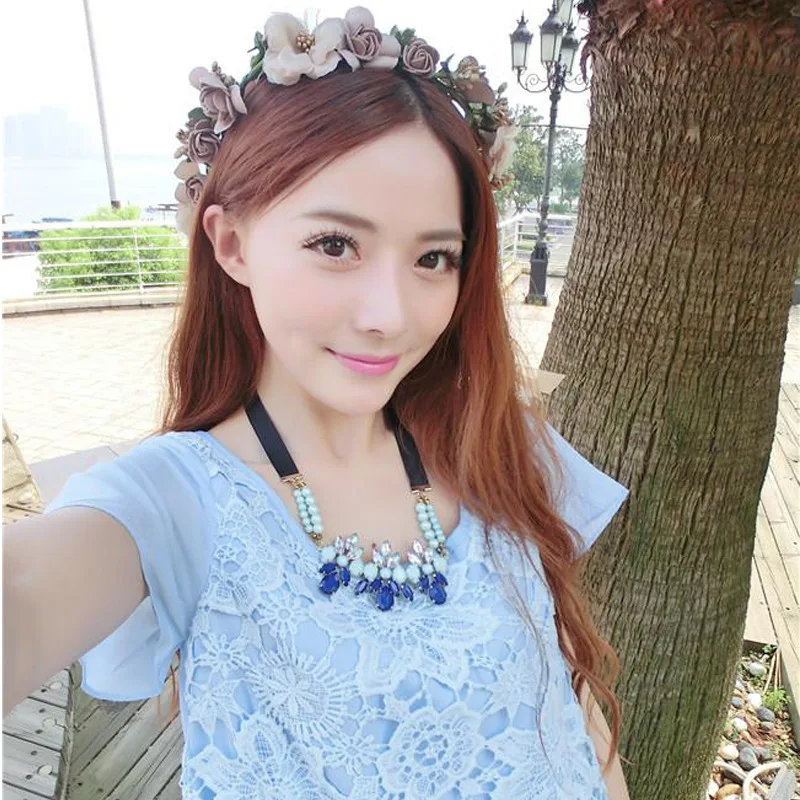 New Style Korean Style Coffee Ribbon Flower Heart Cloth Flower Garland Bride Bridesmaid Hair Band Flower Hat Decoration