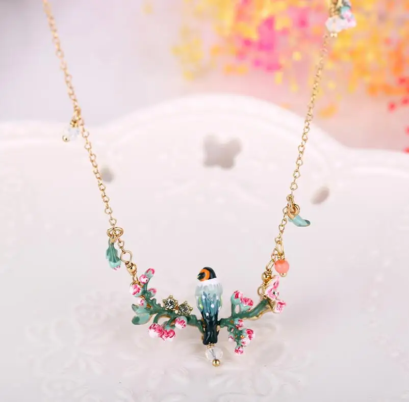 CSxjd, эмалированное ожерелье, вишневый цвет, птица, ожерелье, серьги и кольцо - Окраска металла: necklace  A