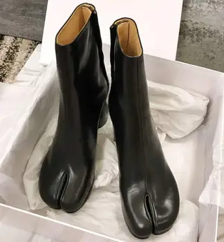 

2020 New Fashin Autumn Spring Ankleo Boots Plus Size Spilt Toe Apart Woman Botas Genuine Leather Square Heel Mortorycle Boots