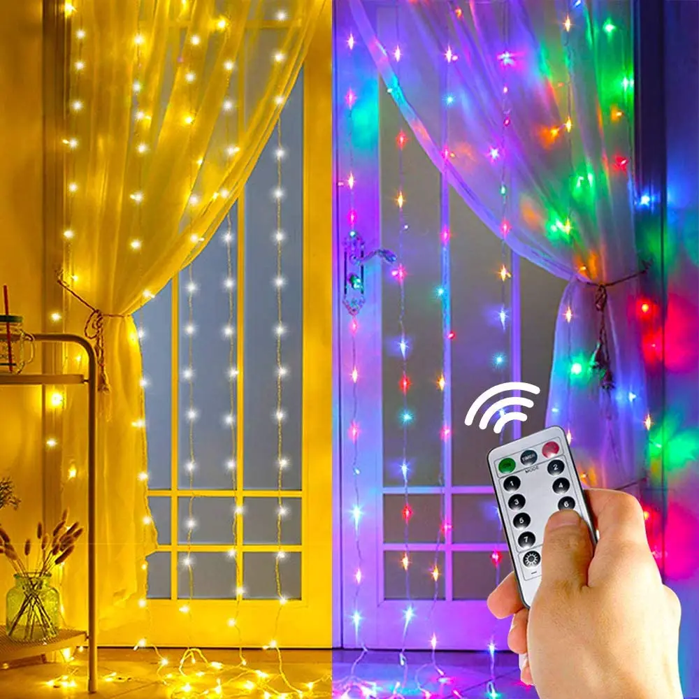 

Twinkle Star Window Curtain String Light, Multicolor Fairy Starry Lights Waterfall Christmas Lights for Bedroom Indoor Outdoor