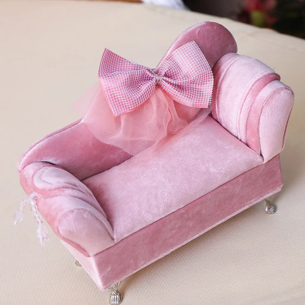 Soft Bowknot Couch Jewelry Box for Girls Travel Jewelry Organizer for Necklace Earring Rings Couch Jewelry Holder Case