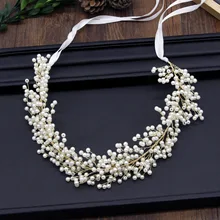 Высший сорт Свадебная лента для волос ручной работы с жемчужными бусинами Браслет повязка на голову Свадьба Церемония свадебное платье моделирование орнамент