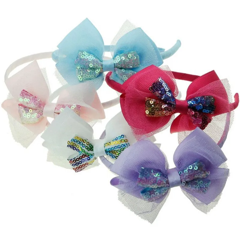 10pc/lot Children Sequins Mesh Yarn Buckle Lace Bow Hairbands Hair Accessories Girl Cute Princess Knotted Fashion Sweet Headband | Детская