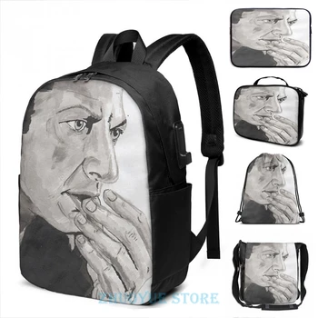 

Funny Graphic print Portrait of Jeff Goldblum USB Charge Backpack men School bags Women bag Travel laptop bag
