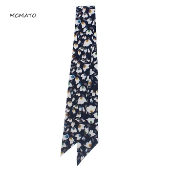 

90cm*5cm Long Small Flower Print Skinny Scarf New Luxury Brand Floral Silk Scarf Women Fashion Bag Head Scarves For Ladies Tie