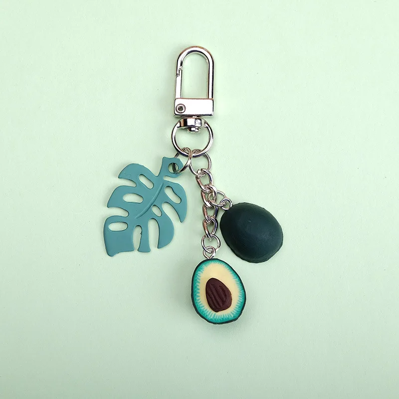 

2019 New Simulation Keychain Cute Fruit Jewelry Avocado Heart-Shaped Handmade Three-Dimensional Ceramic Key Ring hot Jewelry