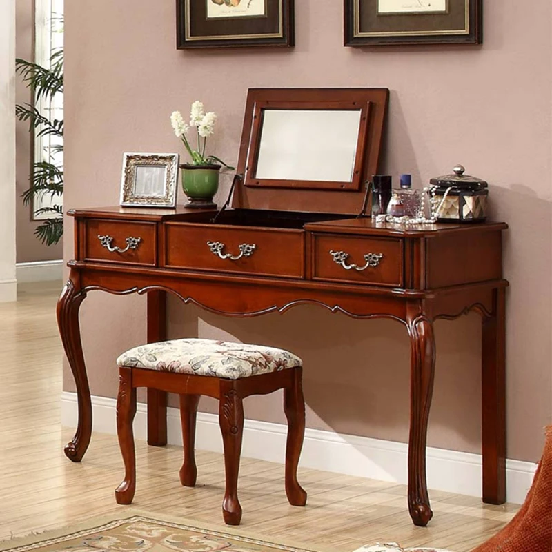 

Luxury vanity table with store drawers and hide the mirror and soft stool HOT SELL WA629