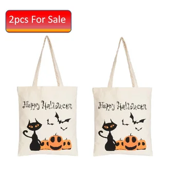 

Canvas Bag 2pcs Pack New Reusable Shopping Bag Large Eco Foldable Cotton Bags Canvas Handbag Halloween Cartoon Shopping Bag Tote