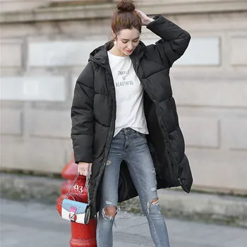 

Women Hooded Coat Thick Large Cotton Clothing Women Mid Length Hoodies Long Parkas Padded Loose Fleece Coats Lady Cotton Jacket