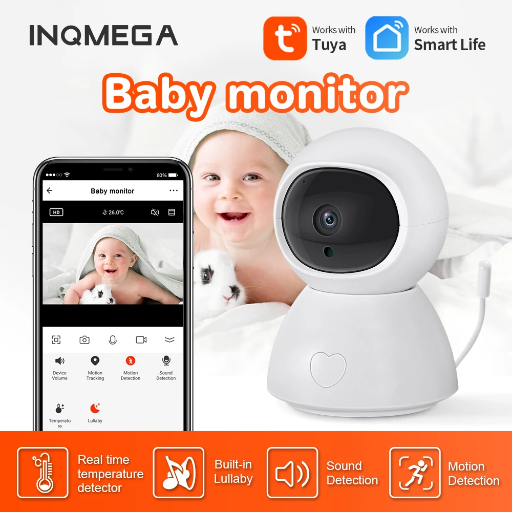 INQMEGA Tuya 1080P HD Wireless Baby Monitor PTZ Face Recognition Inddor Babysitter Cam Night Vision Nanny Video Security Camera