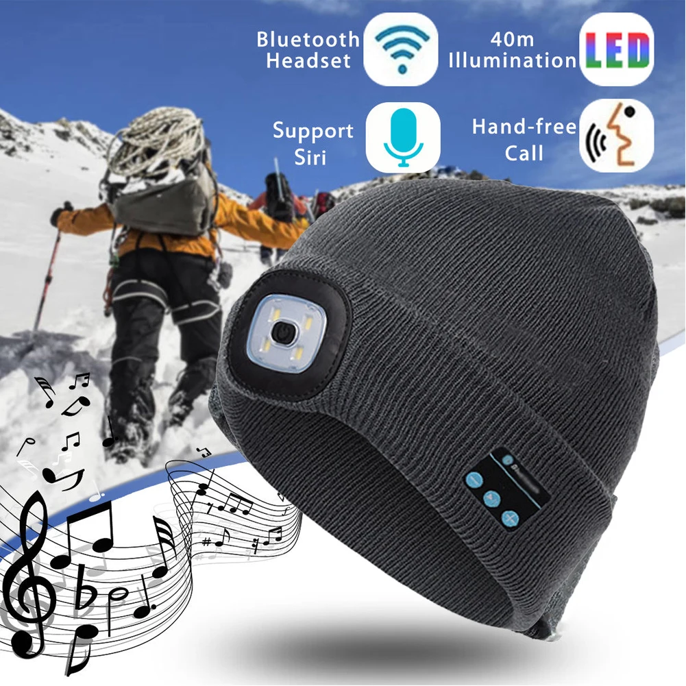 Новинка, модная женская и мужская теплая шапка, Bluetooth светодиодный, беспроводная смарт-шапка, гарнитура, наушники, динамик