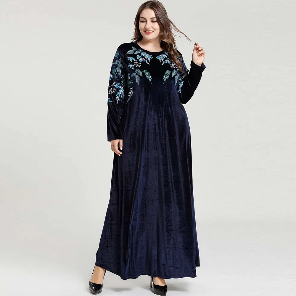 Winter Muslim Dress Embroidery Women Long Sleeve Islamic Dubai Abayas Kimono Indonesia Oversized Casual Robe Kaftan Maxi Dresses |