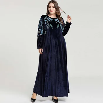 

Winter Muslim Dress Embroidery Women Long Sleeve Islamic Dubai Abayas Kimono Indonesia Oversized Casual Robe Kaftan Maxi Dresses
