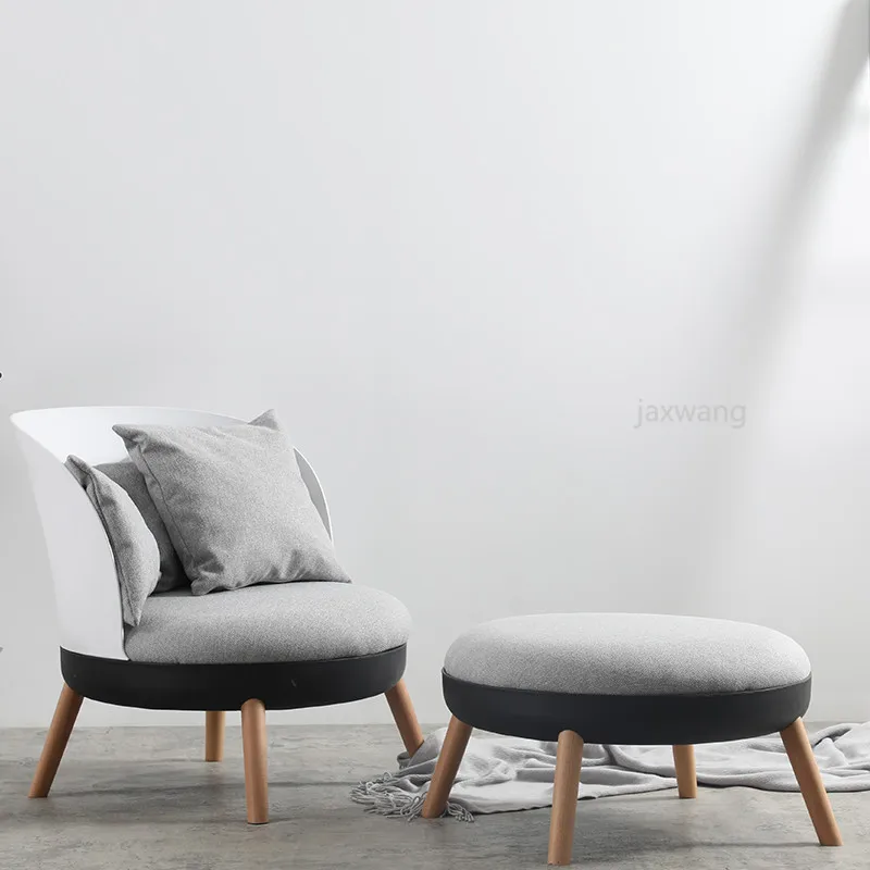

Modern Nordic Single Sofa Chair Bedroom Small Apartment Lazy Sofa Ins Fabric Balcony Lounge Chair with Footstool