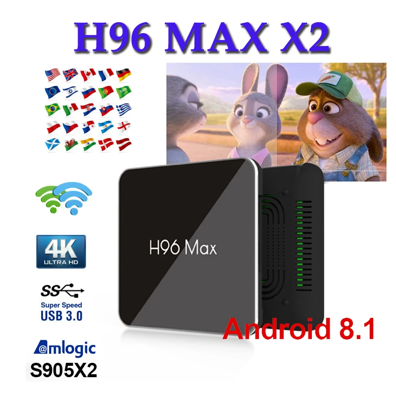 

TV Set Top Box H96 MAX X2 smart tv boxes 4GB RAM 64GB Rom Bluetooth USB 3.0 android 8.1support Youtube Nexflix for tv box brasil