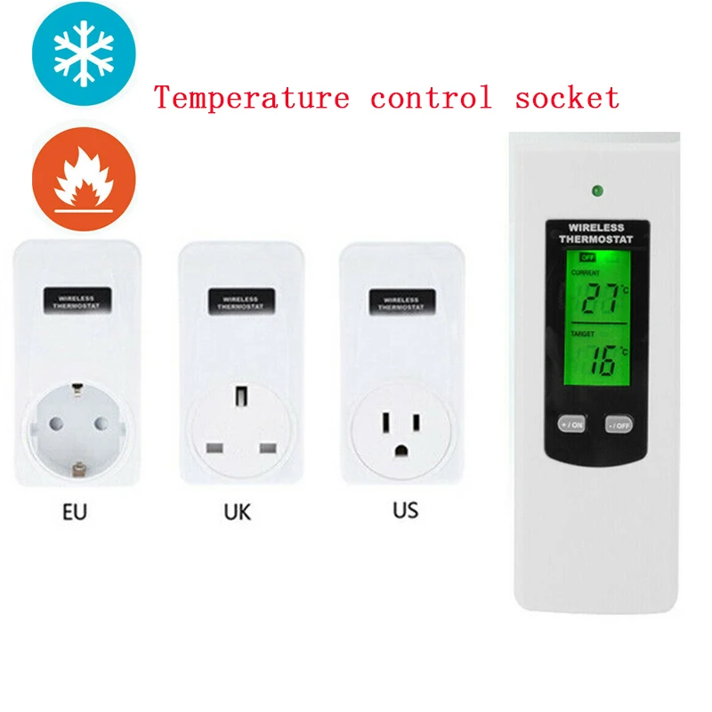 

Digital Wireless Thermostat Room Temperature Controller Socket Heating and Cooling Function with Remote Control + LCD Backlight