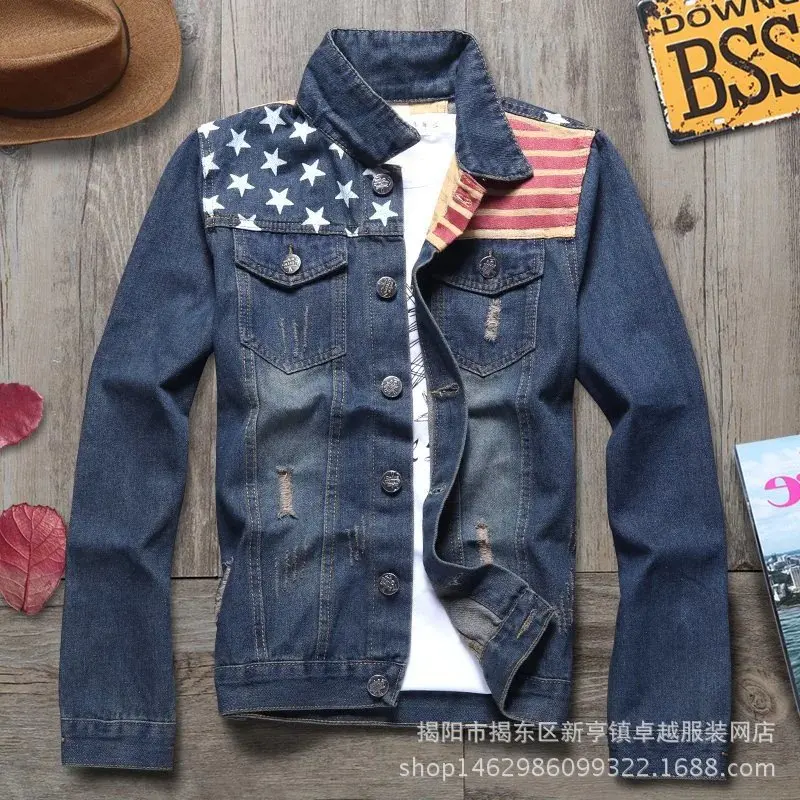 

2018 Spring New Style Denim Jacket Men's Coat Korean-style Youth Slim Fit Fashion Cowboy Clothes with Holes Tops Fashion