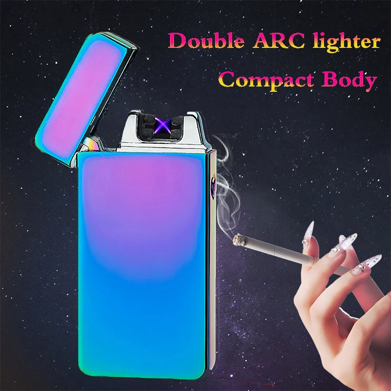 Классическая двойная дуговая Зажигалка для курения зарядка USB электронные