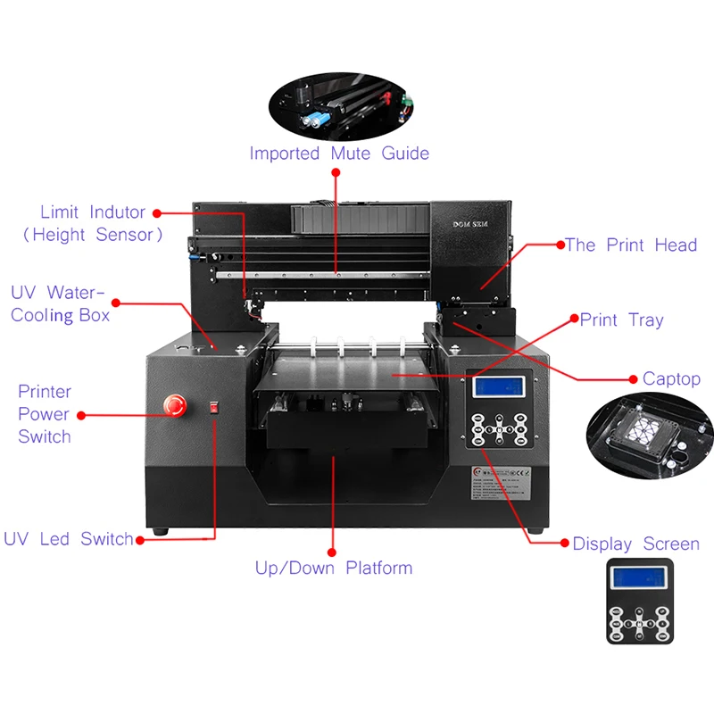 DOMSEM Automatic Cylinder Printers A3 3060 UV Flatbed Printer 30*60cm uv printing machine with Epson DX9 printhead faster speed