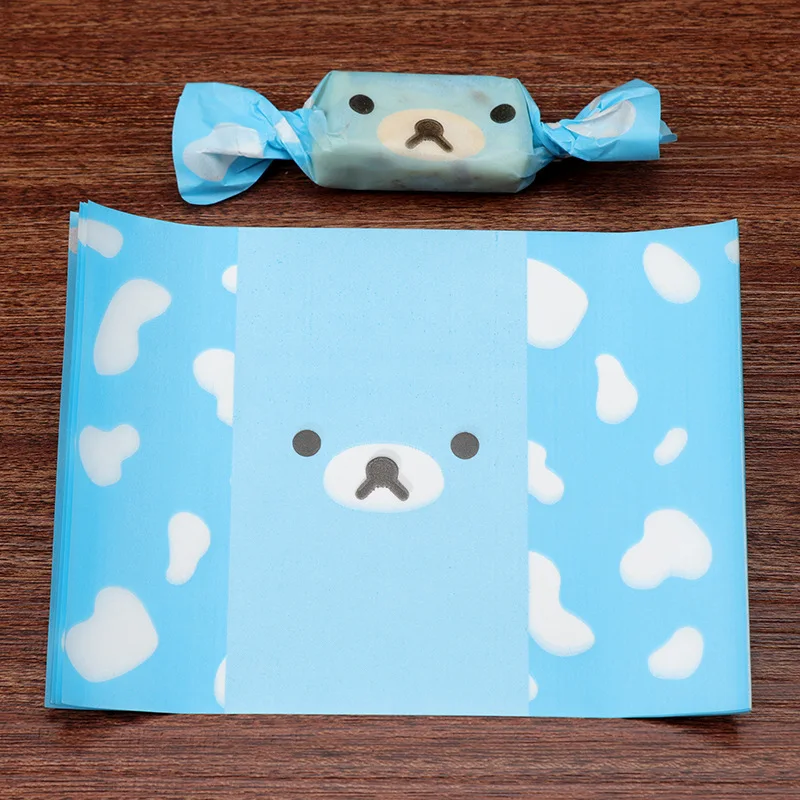 500 Pz/Lotto Cartoon Bear Face Torrone Packaging Wrap Sky Blue Glassato White Clouds Fleck Birthday Party Mini Gift Wrapping Paper