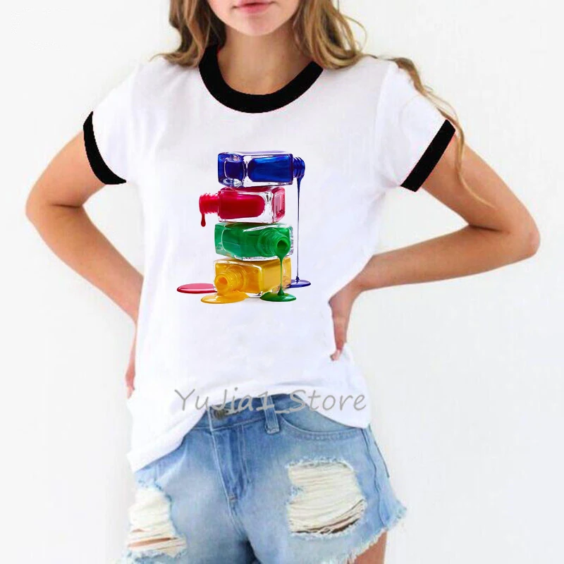 Футболка женская с надписью A stack of лак для ногтей печать белая футболка уличная