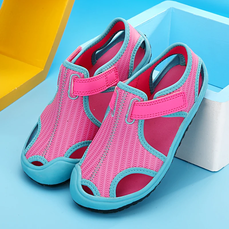 Новые летние детские сандалии для принцесс женская обувь на плоской подошве сандалии с закрытым носком повседневные пляжные сандалии для мальчиков - Цвет: Pink