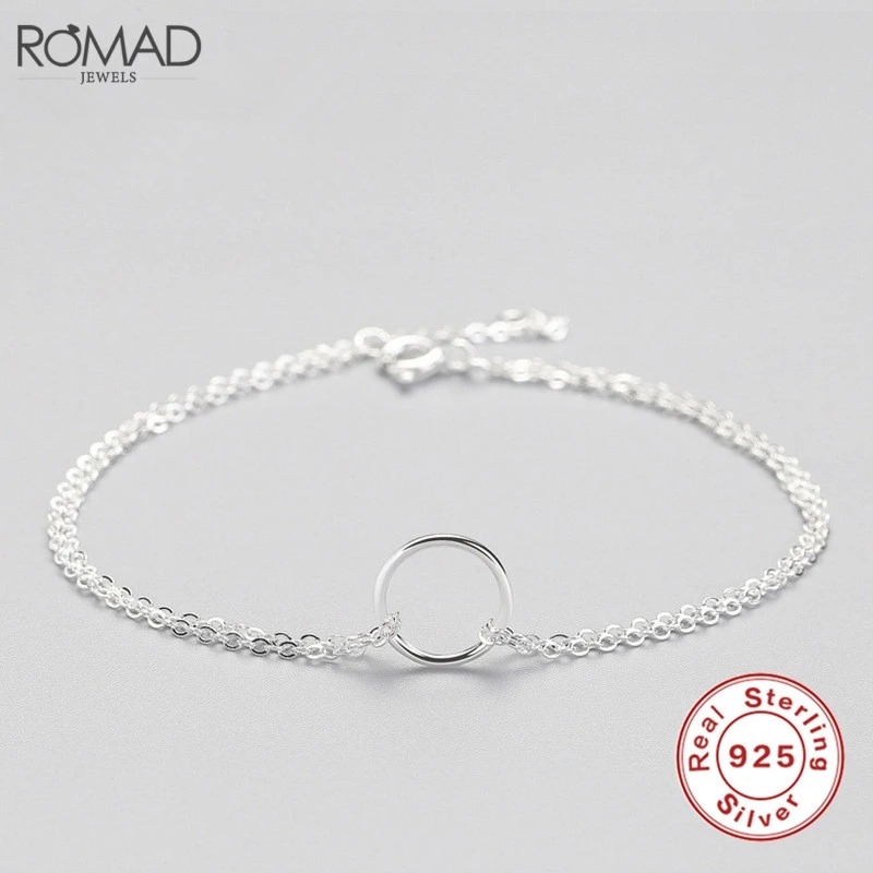 

ROMAD Simple 925 Sterling Silver Bracelets for Women Girls Hollow Circle Charm Bracelet Femme Hand Chains Jewelry Gifts R50