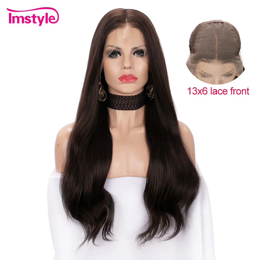 Imstyle 13*6 Большой фронтальный парик для женщин коричневый длинный синтетический