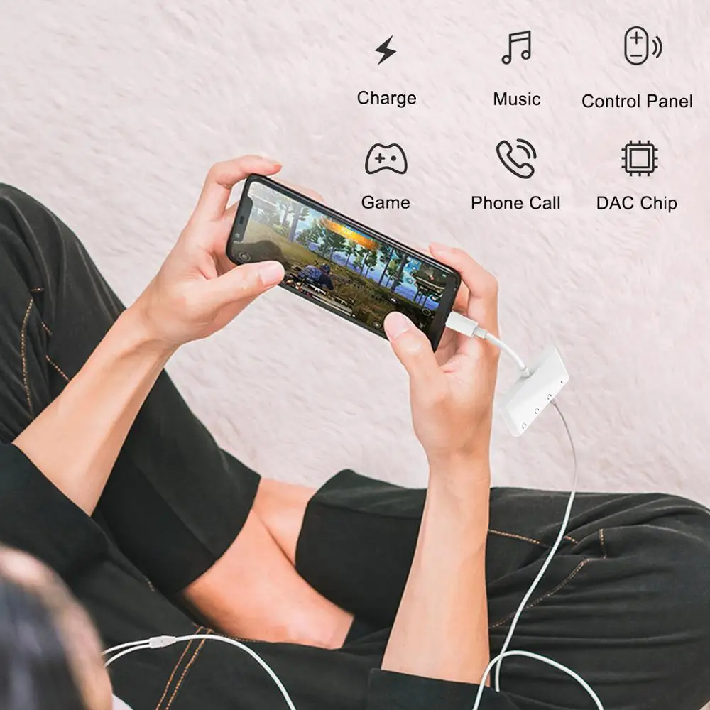 USB C to Dual 3.5mm Digital Audio Jack Adapter 4 in 1 Headphone Audio Adapter for Google Pixel2 USB-C Charging Splitter