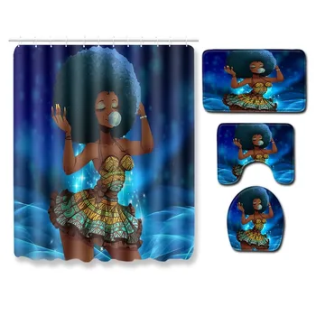 

African Women's New Creative Shower Curtain European and American Cross-Border Supply Wholesale Graphic at