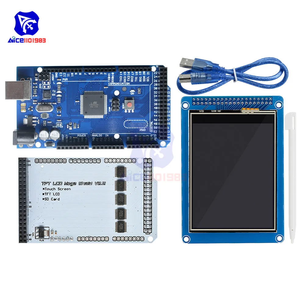 Diymore Mega2560 плата с кабелем 3," TFT lcd сенсорный экран ЖК-экран SD плата считывателя для Arduino 3D принтеров робототехники