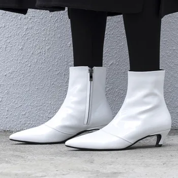 

Women's genuine leatheir kitten heel pointed toe elegant ladies autumn short ankle boots high quality shor