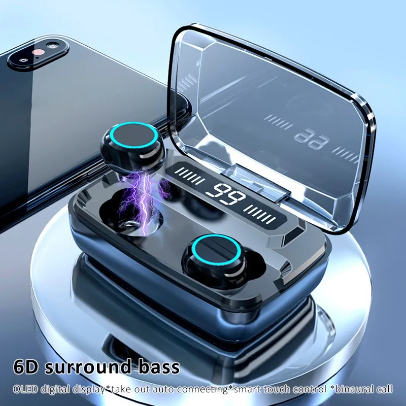 F94 M11 TWS Bluetooth Headset Sports Wireless LED Display Ear Hook Running Earphones IPX7 Waterproof Erbuds with Microphones