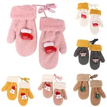 Рождественская тематика; подарок для малышей; зимние плотные перчатки с милым рождественским рисунком; теплые плотные варежки; ветрозащитные перчатки для катания на лыжах